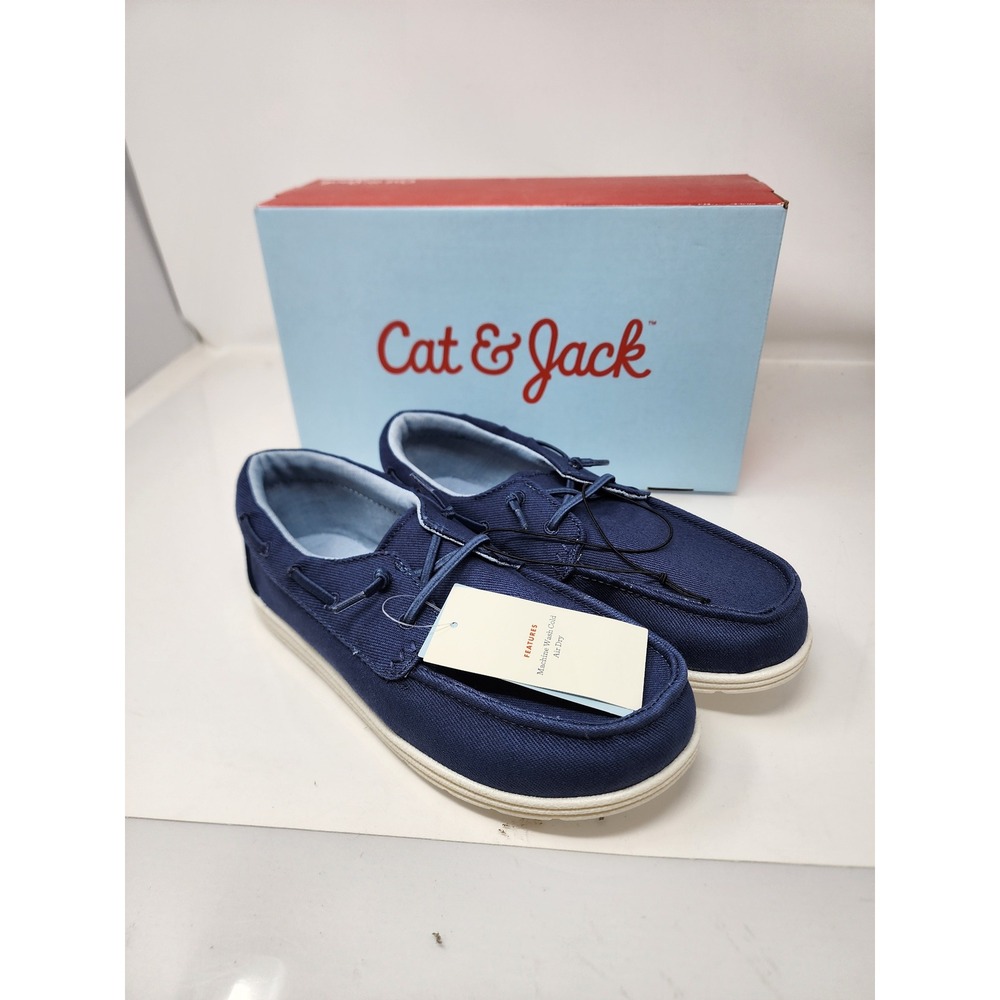 Cat & Jack Boys Boyd Boat Sneakers Blue Canvas Casual Size 5